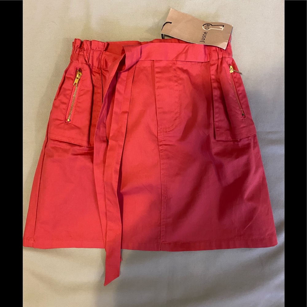 NWT $70 Juste Cle 116 6 Simple Coral Skirt Belted Peach Zippered Pockets Cotton